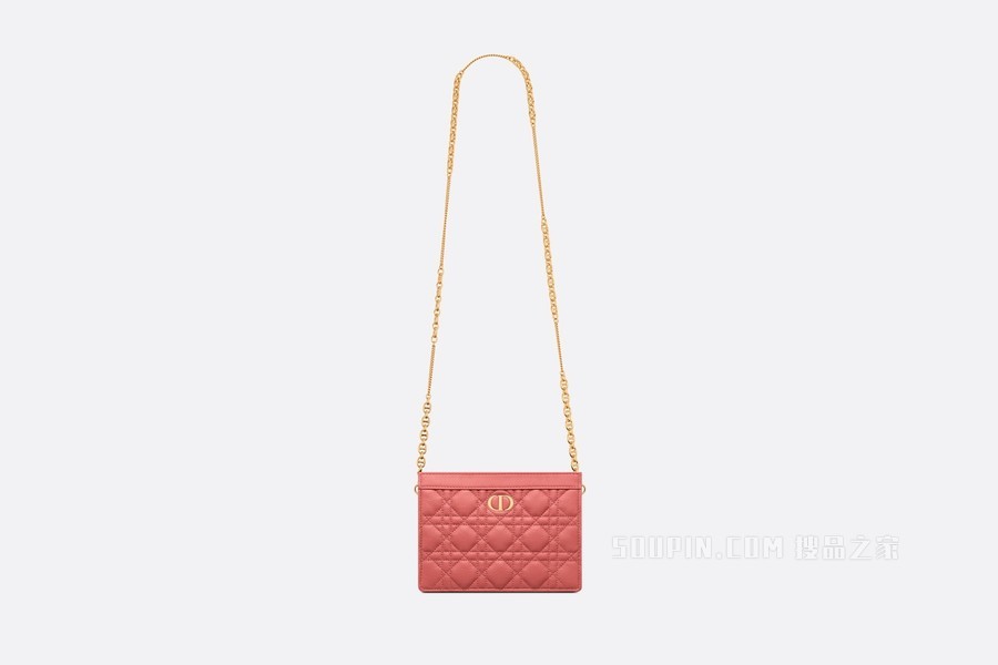 Dior Caro 链条手袋 灰调珊瑚粉色柔软牛皮革藤格纹搭配链条