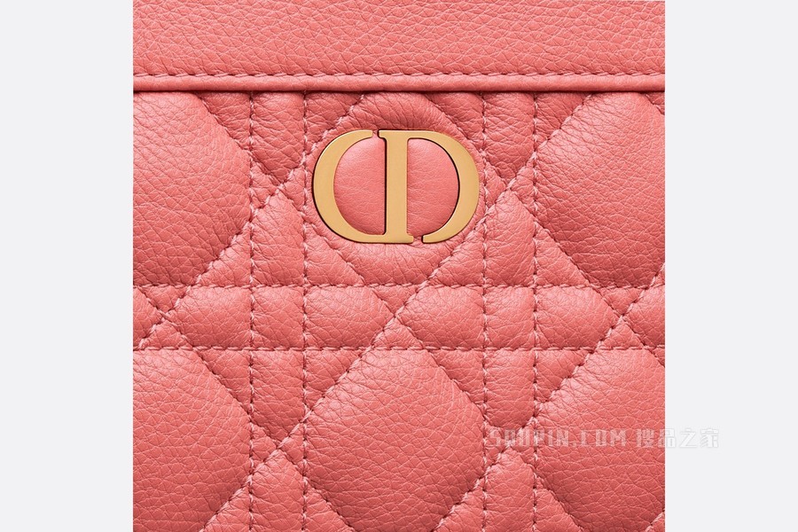 Dior Caro 链条手袋 灰调珊瑚粉色柔软牛皮革藤格纹搭配链条