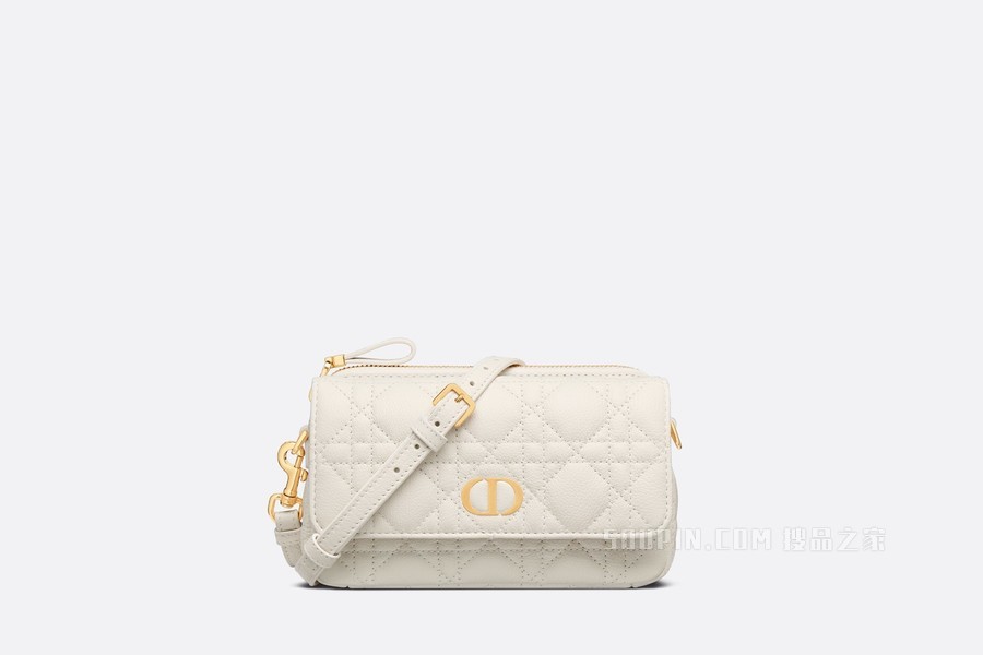 Dior Caro 手拿包 奶白色柔软牛皮革藤格纹