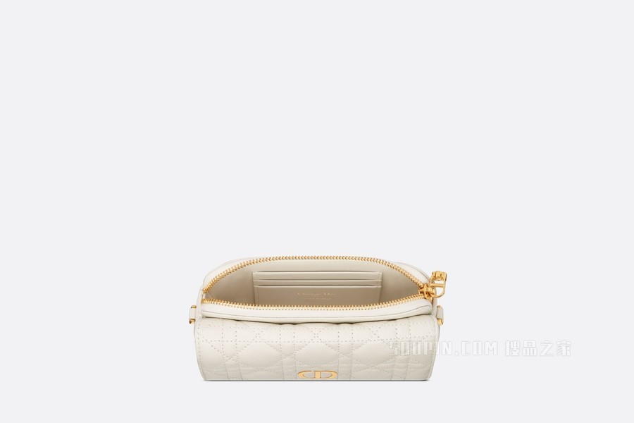 Dior Caro 手拿包 奶白色柔软牛皮革藤格纹
