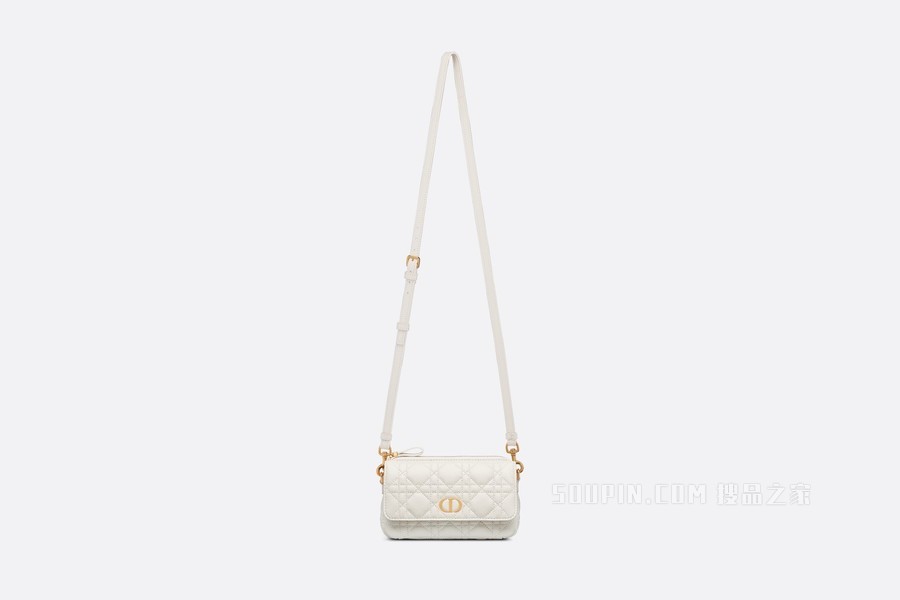 Dior Caro 手拿包 奶白色柔软牛皮革藤格纹