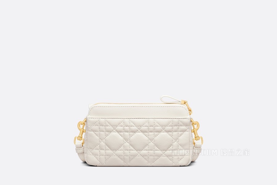 Dior Caro 手拿包 奶白色柔软牛皮革藤格纹