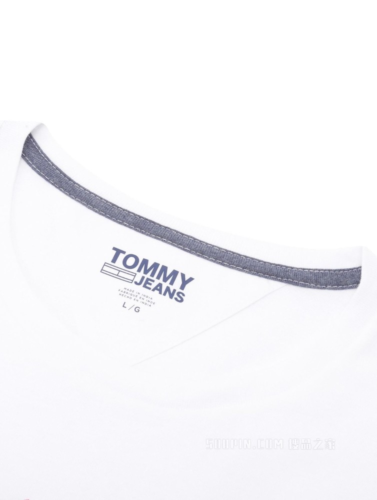 Tommy 22新款春夏男装休闲透气纯棉撞色字母印花圆领短袖T恤J4955