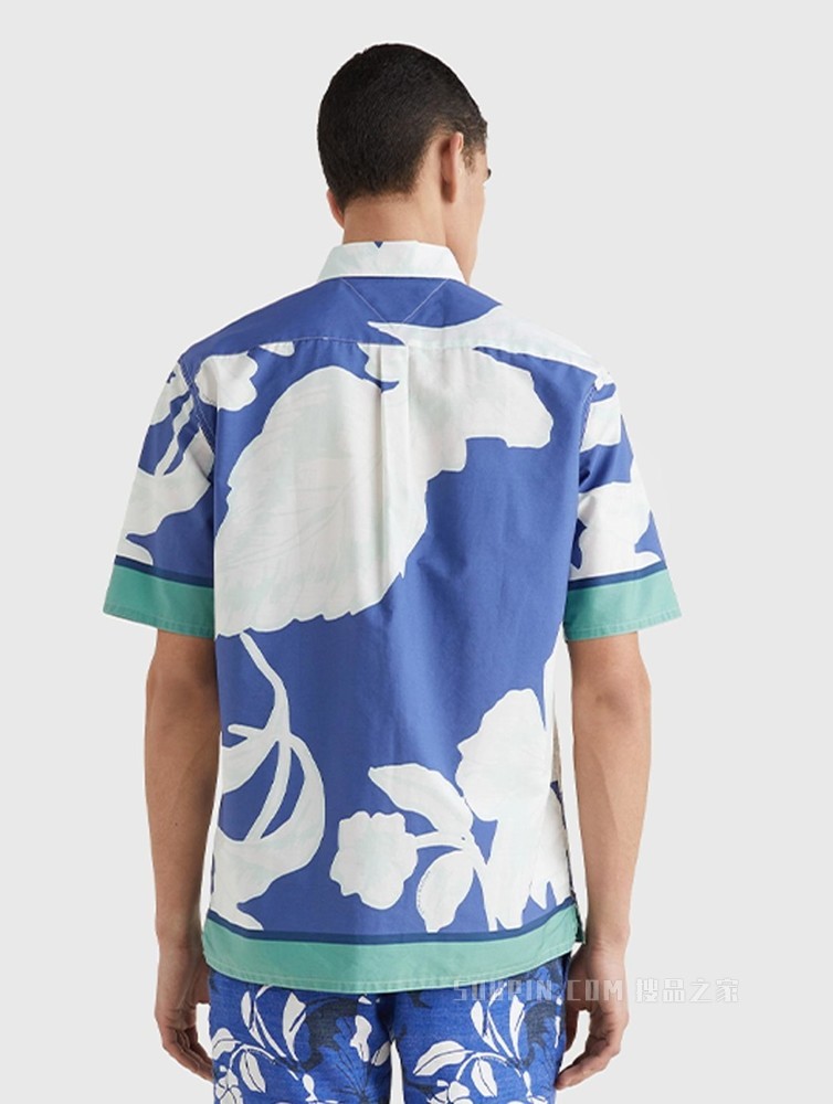Tommy 22新款春夏男装度假纯棉府绸花卉宽松短袖衬衫MW0MW23176