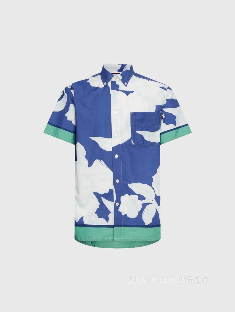 Tommy 22新款春夏男装度假纯棉府绸花卉宽松短袖衬衫MW0MW23176