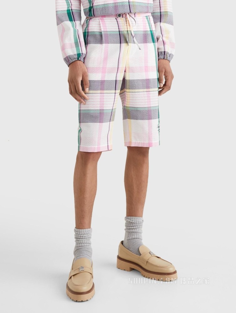 Tommy【金秀贤同款】22新款春夏男装纯棉泡泡纱宽松系带短裤27408
