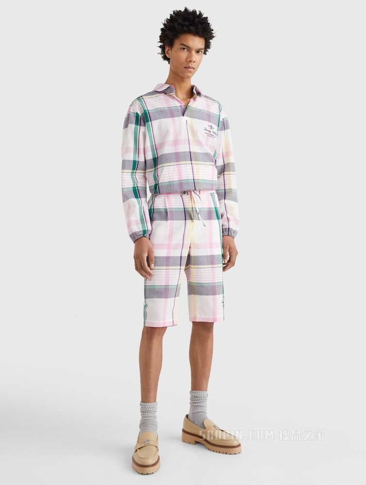Tommy【金秀贤同款】22新款春夏男装纯棉泡泡纱宽松系带短裤27408