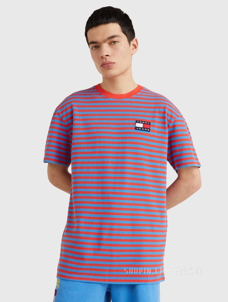 Tommy【特殊系列】22新款春夏男装纯棉撞色条纹旗标短袖T恤14943