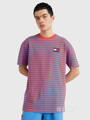 Tommy【特殊系列】22新款春夏男装纯棉撞色条纹旗标短袖T恤14943