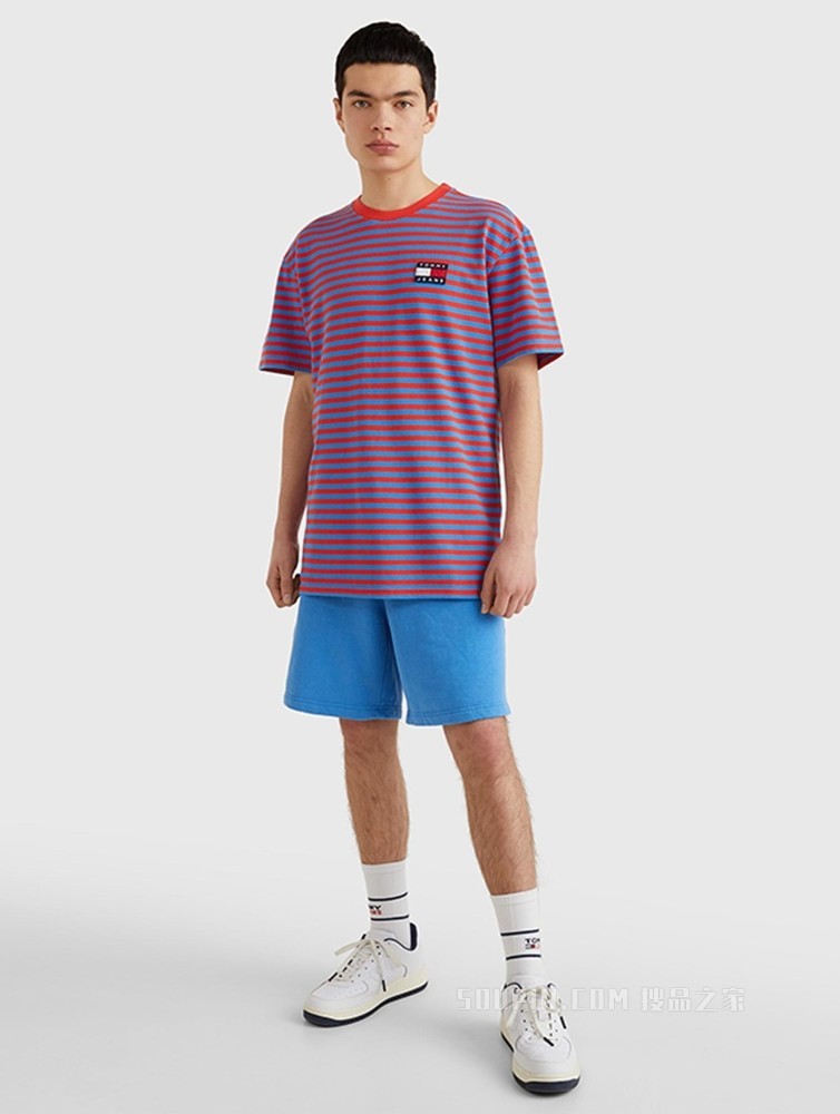 Tommy【特殊系列】22新款春夏男装纯棉撞色条纹旗标短袖T恤14943