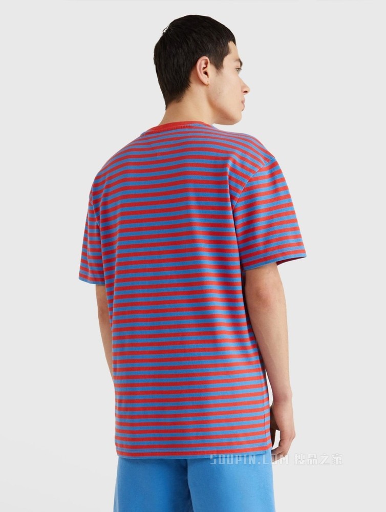 Tommy【特殊系列】22新款春夏男装纯棉撞色条纹旗标短袖T恤14943
