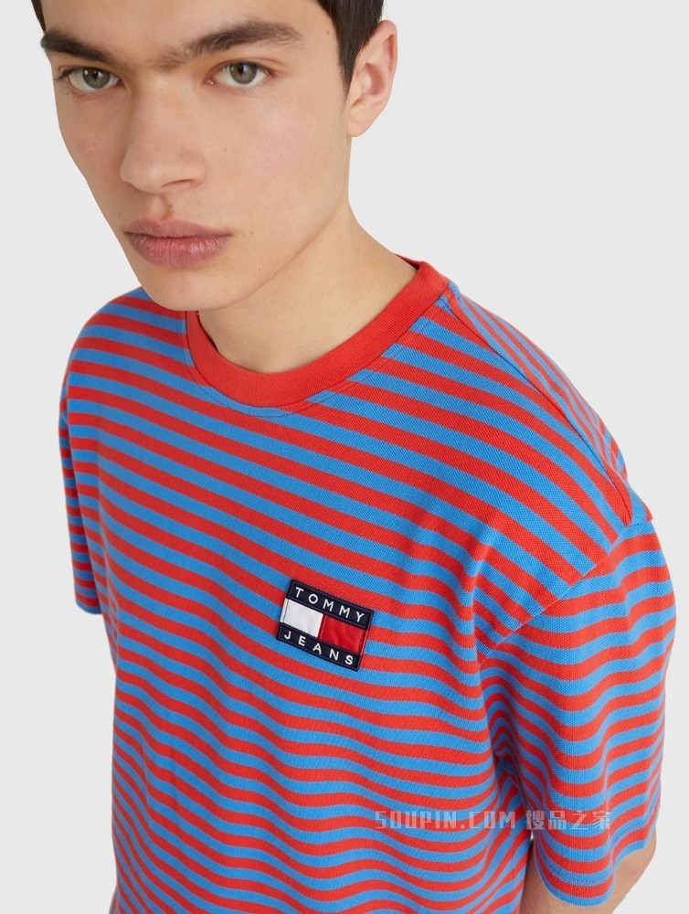 Tommy【特殊系列】22新款春夏男装纯棉撞色条纹旗标短袖T恤14943