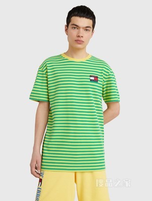 Tommy【特殊系列】22新款春夏男装纯棉撞色条纹旗标短袖T恤14943