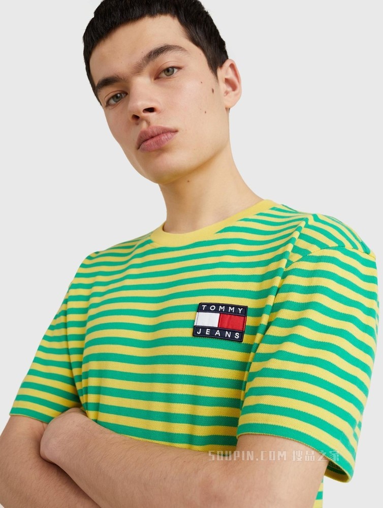 Tommy【特殊系列】22新款春夏男装纯棉撞色条纹旗标短袖T恤14943