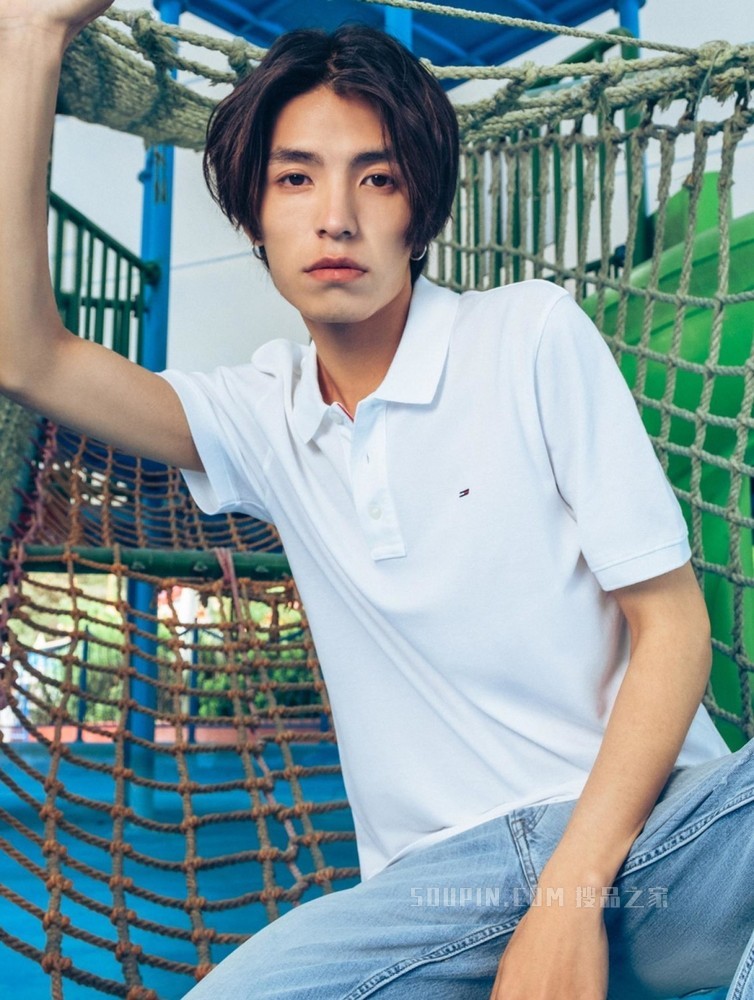 Tommy 春夏男装时尚珠地棉网眼透气刺绣翻领修身短袖POLO衫04266