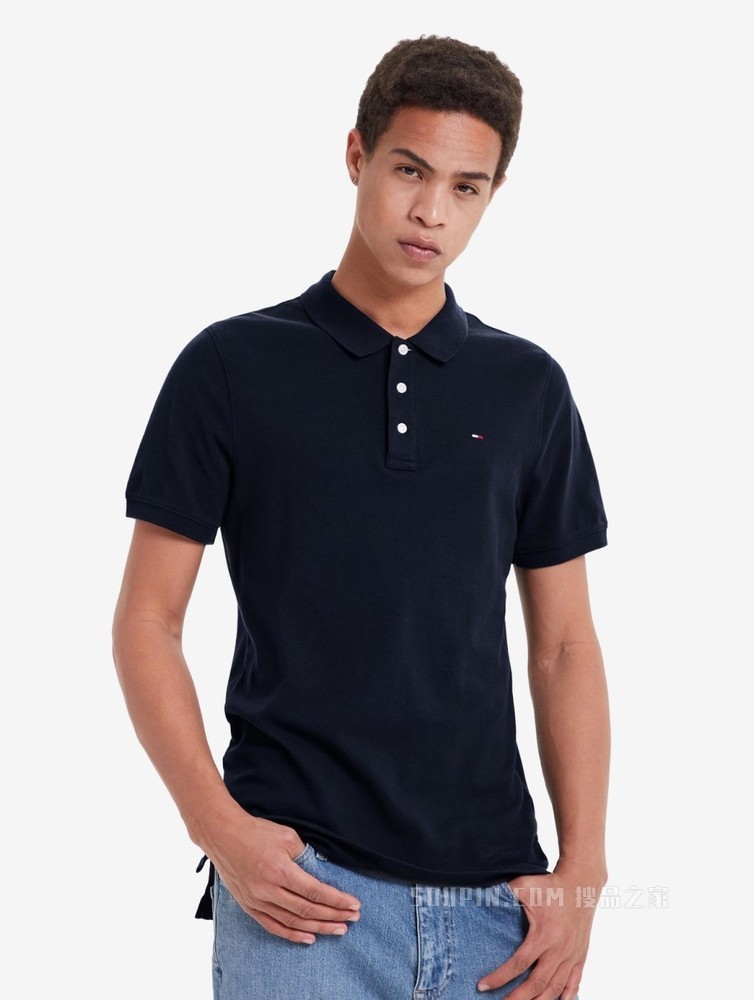 Tommy 春夏男装时尚珠地棉网眼透气刺绣翻领修身短袖POLO衫04266
