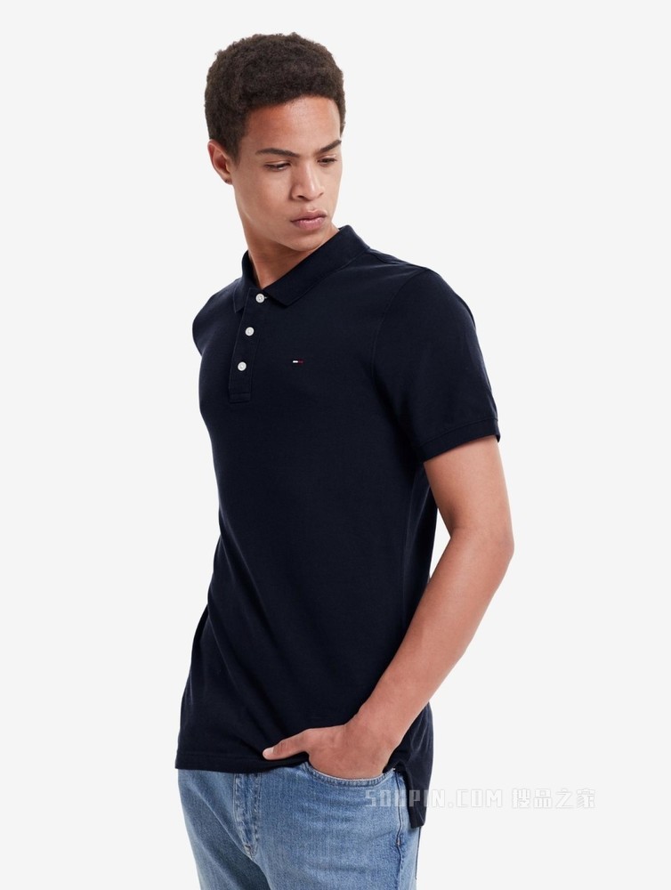 Tommy 春夏男装时尚珠地棉网眼透气刺绣翻领修身短袖POLO衫04266