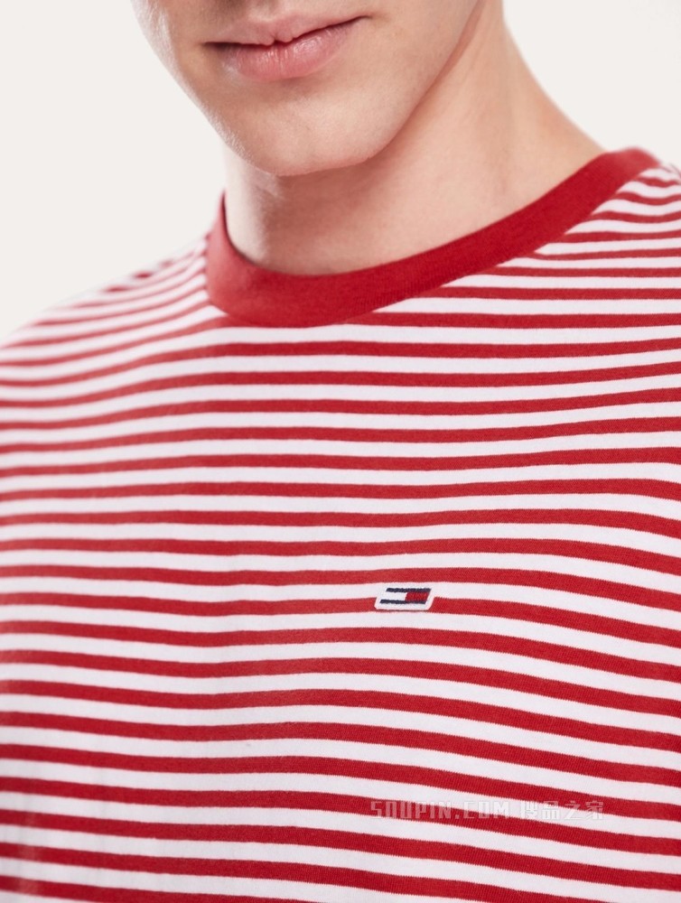 Tommy 男装春秋经典青春纯棉条纹圆领针织短袖T恤DM0DM05515
