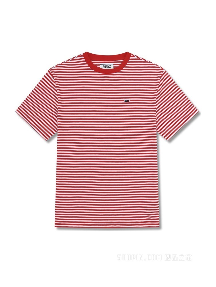 Tommy 男装春秋经典青春纯棉条纹圆领针织短袖T恤DM0DM05515