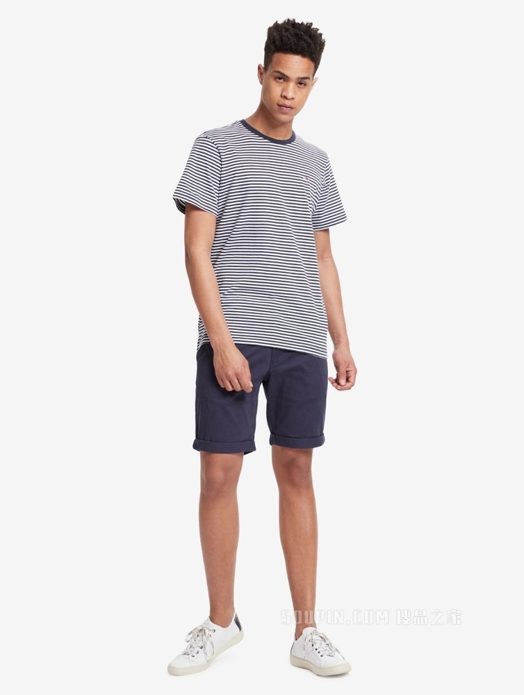 Tommy 男装春秋经典青春纯棉条纹圆领针织短袖T恤DM0DM05515
