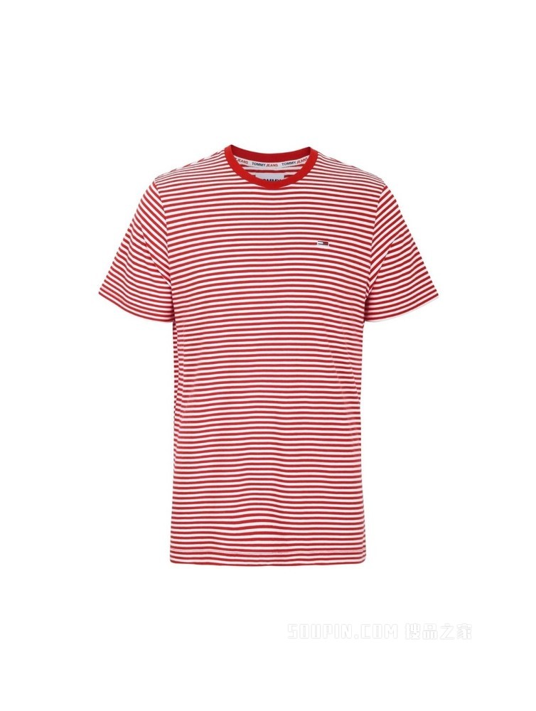 Tommy 男装春秋经典青春纯棉条纹圆领针织短袖T恤DM0DM05515