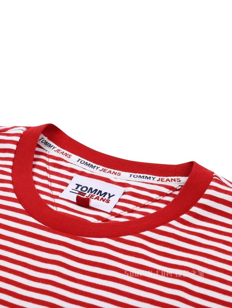 Tommy 男装春秋经典青春纯棉条纹圆领针织短袖T恤DM0DM05515