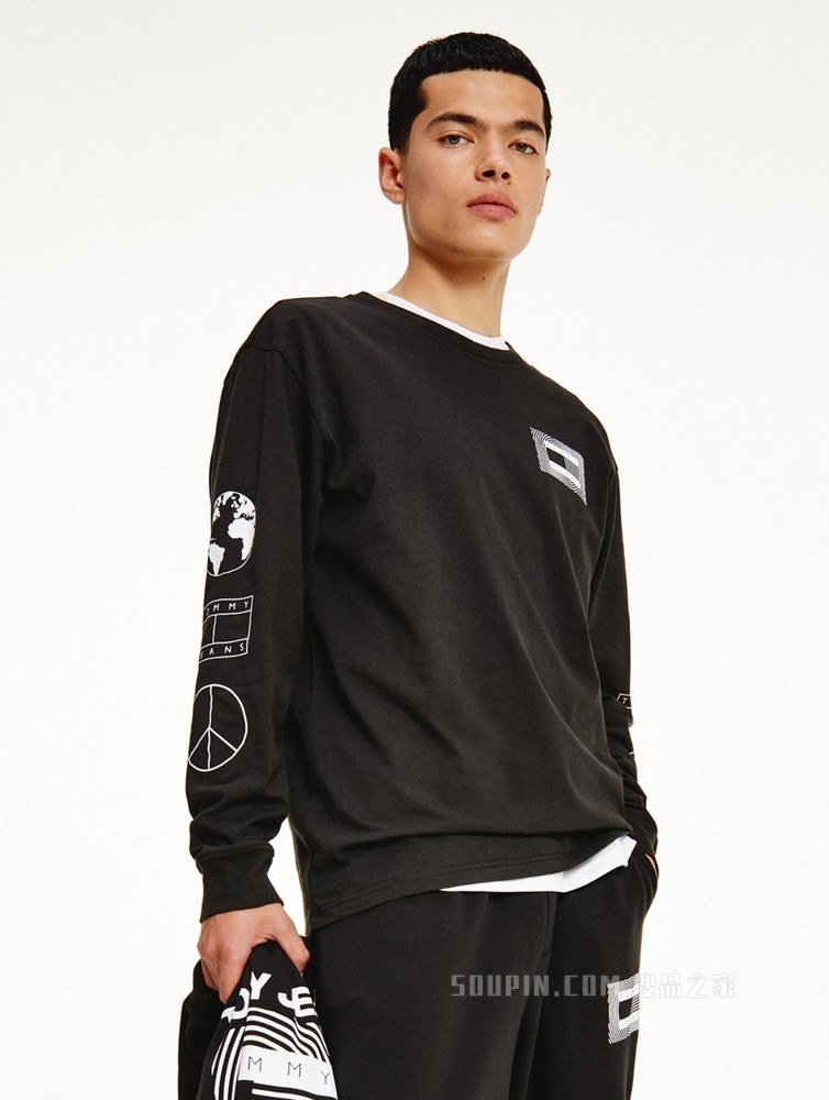 Tommy22新款春夏男女同款潮流纯棉字母印花旗标长袖T恤DM0DM12437