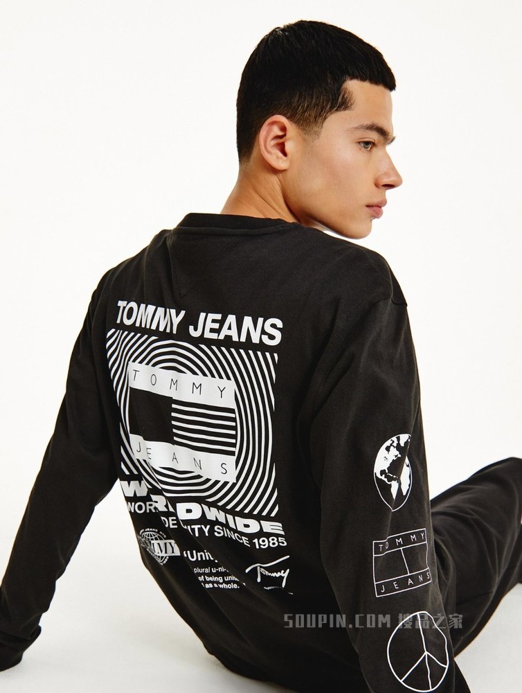Tommy22新款春夏男女同款潮流纯棉字母印花旗标长袖T恤DM0DM12437