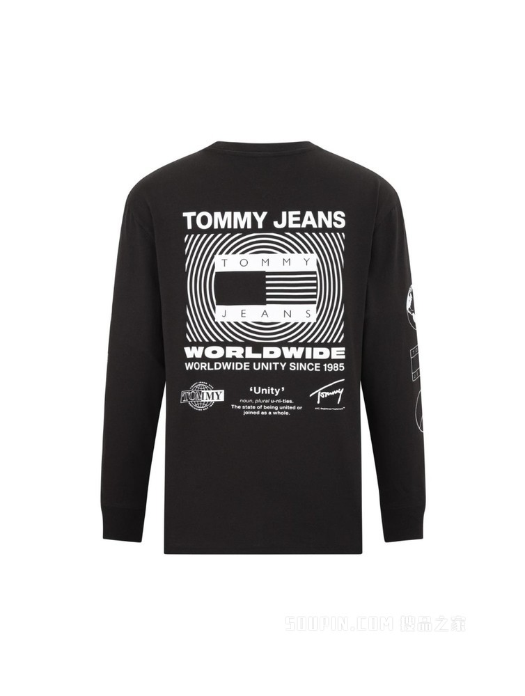 Tommy22新款春夏男女同款潮流纯棉字母印花旗标长袖T恤DM0DM12437