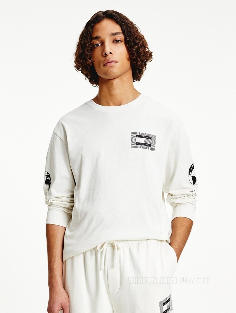 Tommy22新款春夏男女同款潮流纯棉字母印花旗标长袖T恤DM0DM12437