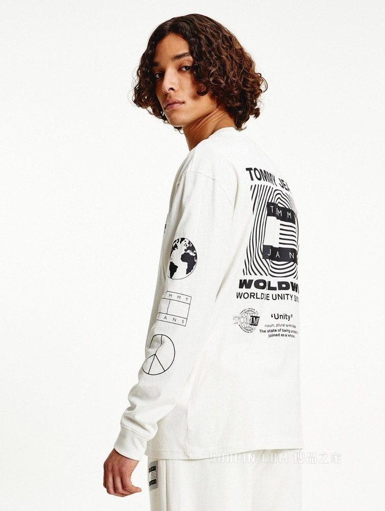 Tommy22新款春夏男女同款潮流纯棉字母印花旗标长袖T恤DM0DM12437