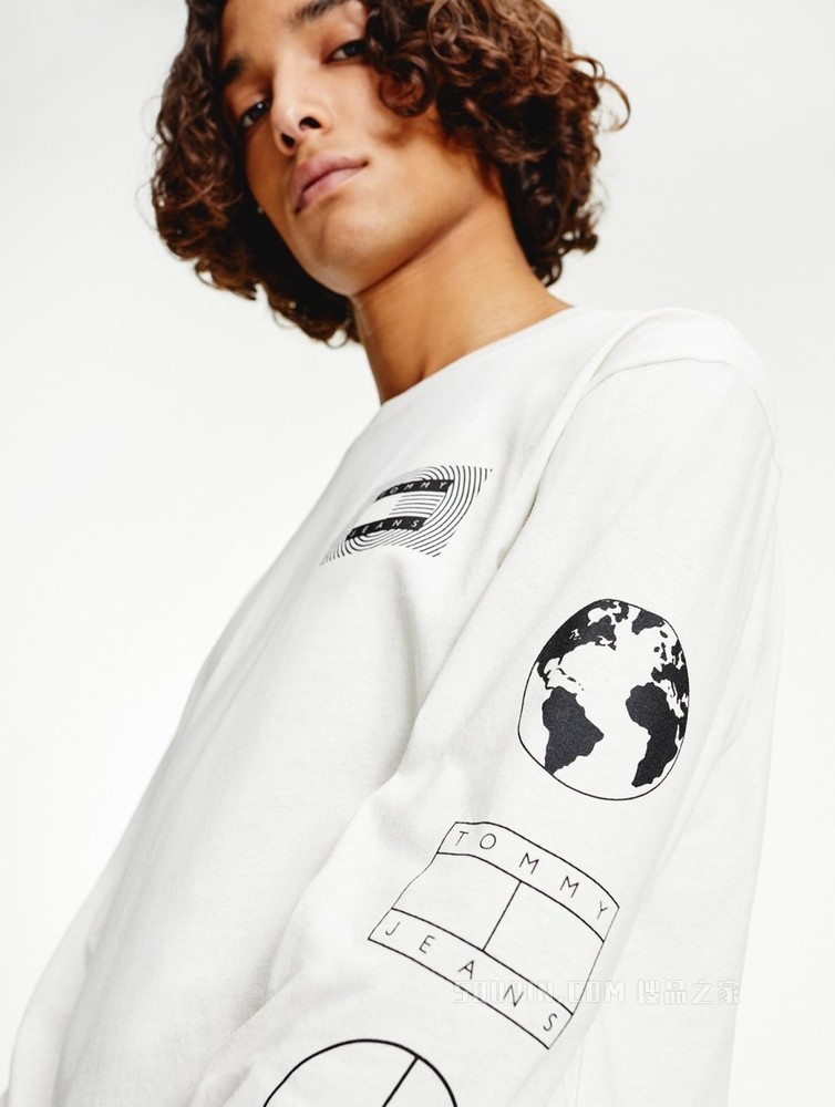 Tommy22新款春夏男女同款潮流纯棉字母印花旗标长袖T恤DM0DM12437
