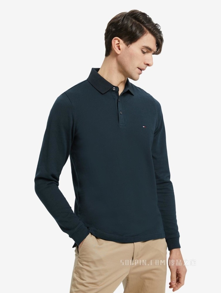 Tommy 22新款春夏男装休闲简约纯棉小绣标长袖POLO衫MW0MW22506