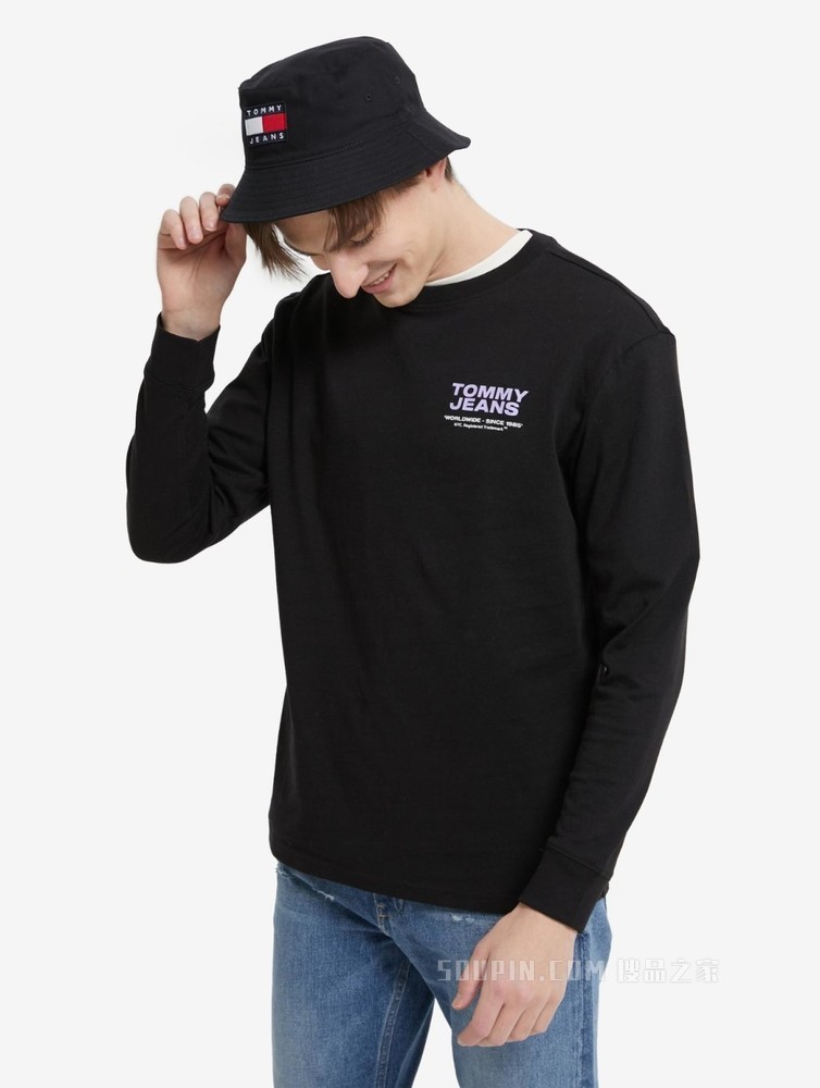 Tommy22新款春夏男女同款休闲纯棉字母印花圆领长袖T恤DM0DM12436