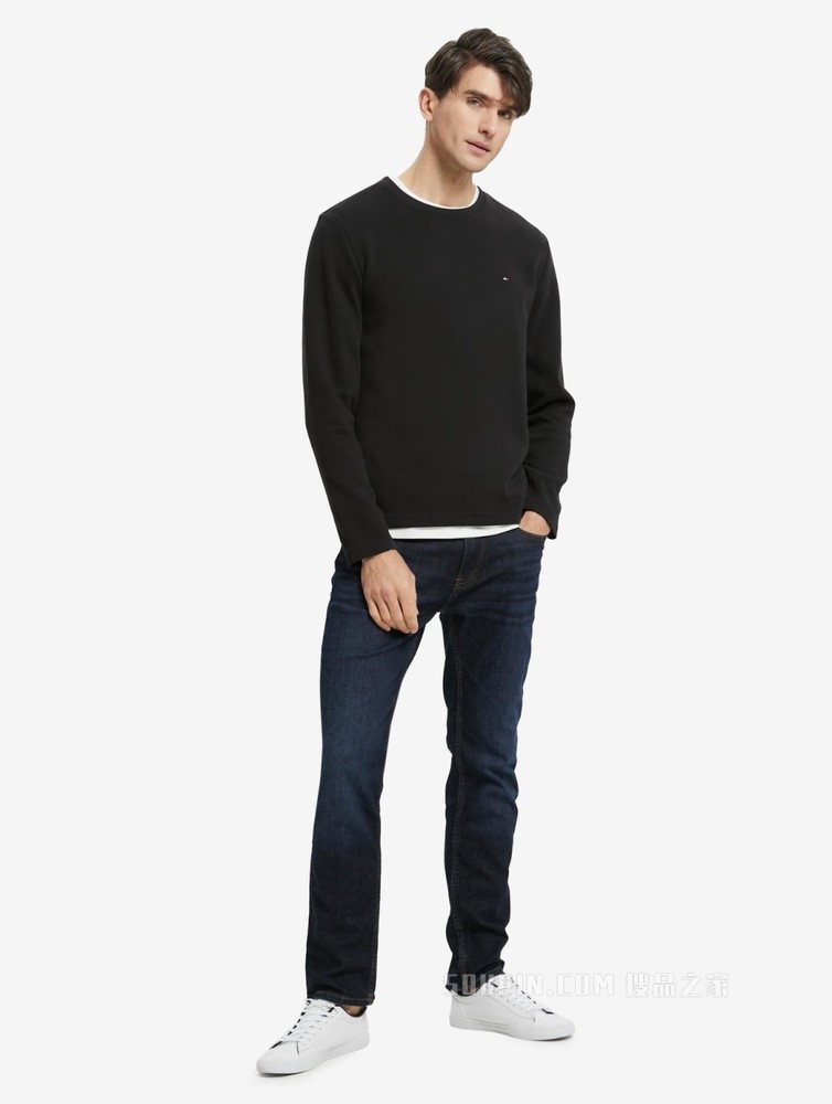 Tommy 22新款春夏男装简约休闲舒适打底小绣标长袖T恤MW0MW22202