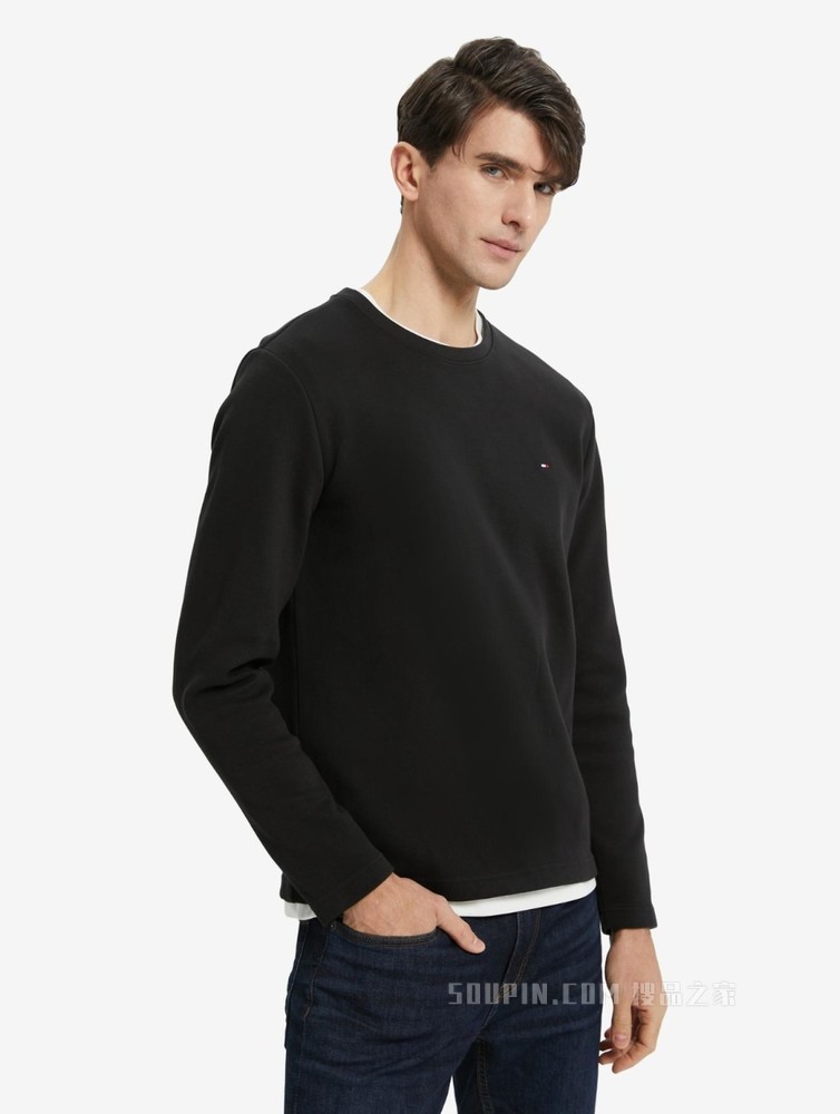 Tommy 22新款春夏男装简约休闲舒适打底小绣标长袖T恤MW0MW22202