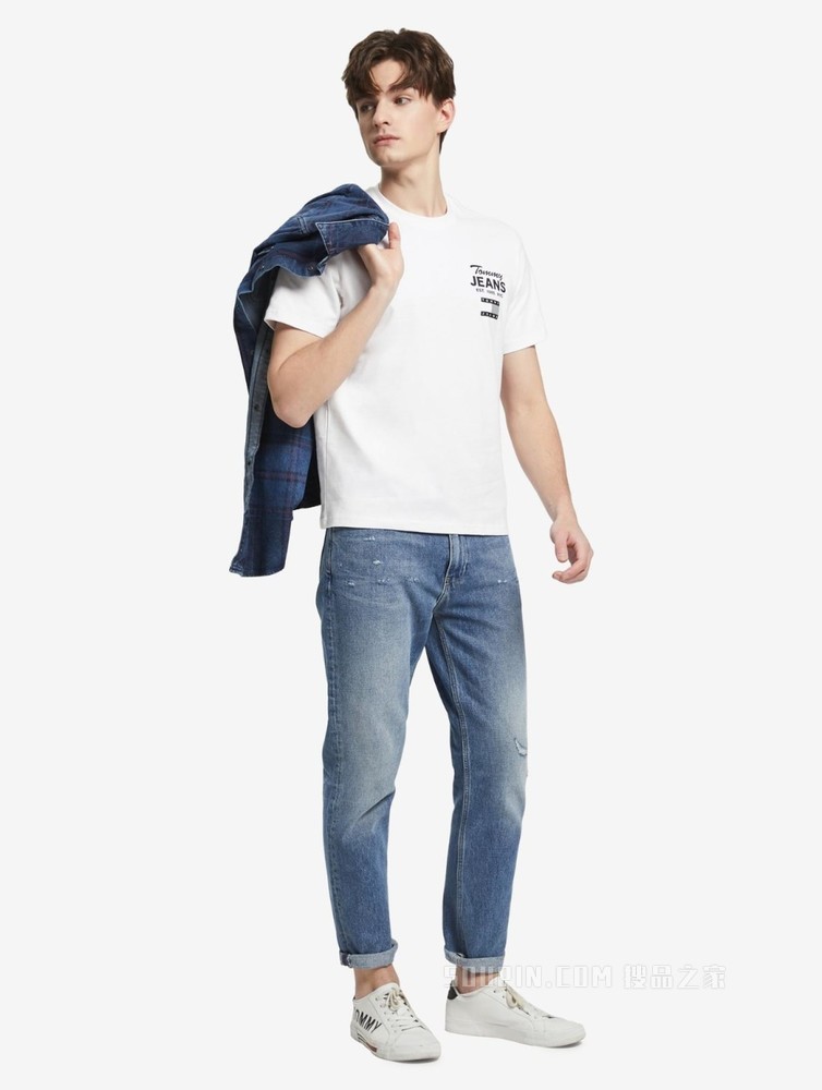 Tommy 22新款春夏男女同款时尚纯棉字母旗标印花短袖T恤13394