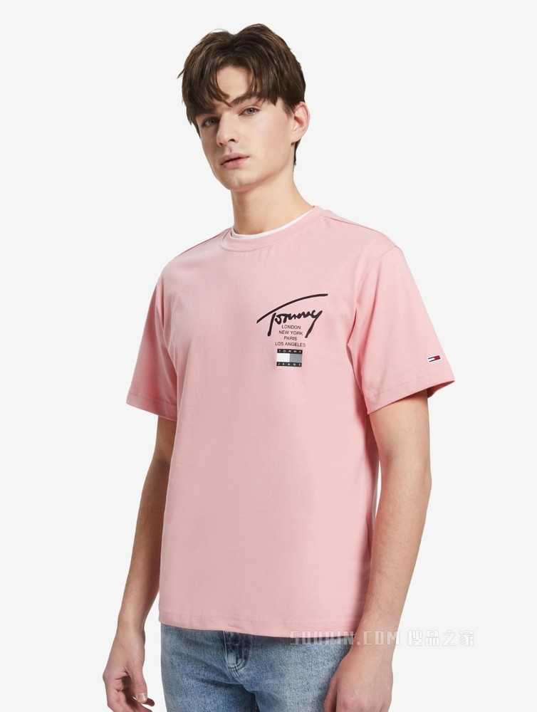 Tommy 22新款春夏男女同款时尚纯棉签名体印花短袖T恤DM0DM13392