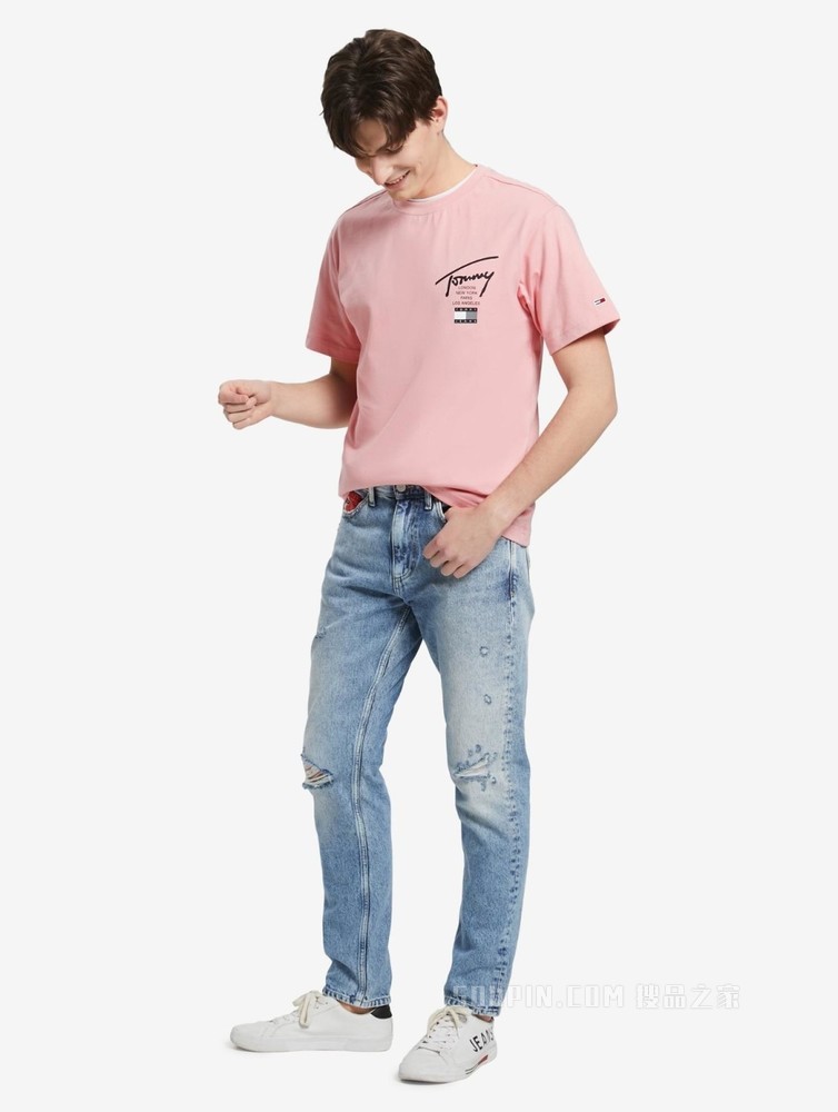 Tommy 22新款春夏男女同款时尚纯棉签名体印花短袖T恤DM0DM13392