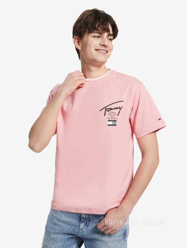 Tommy 22新款春夏男女同款时尚纯棉签名体印花短袖T恤DM0DM13392