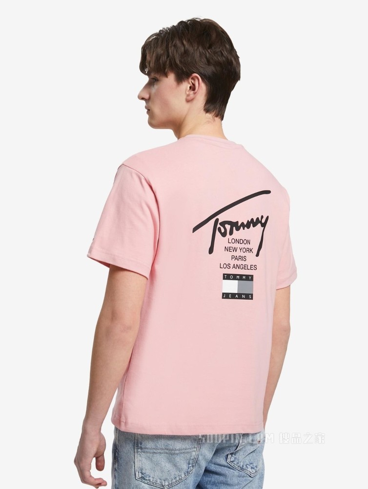 Tommy 22新款春夏男女同款时尚纯棉签名体印花短袖T恤DM0DM13392
