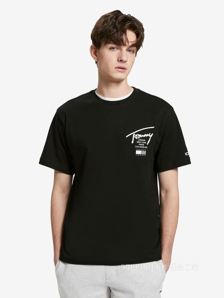 Tommy 22新款春夏男女同款时尚纯棉签名体印花短袖T恤DM0DM13392