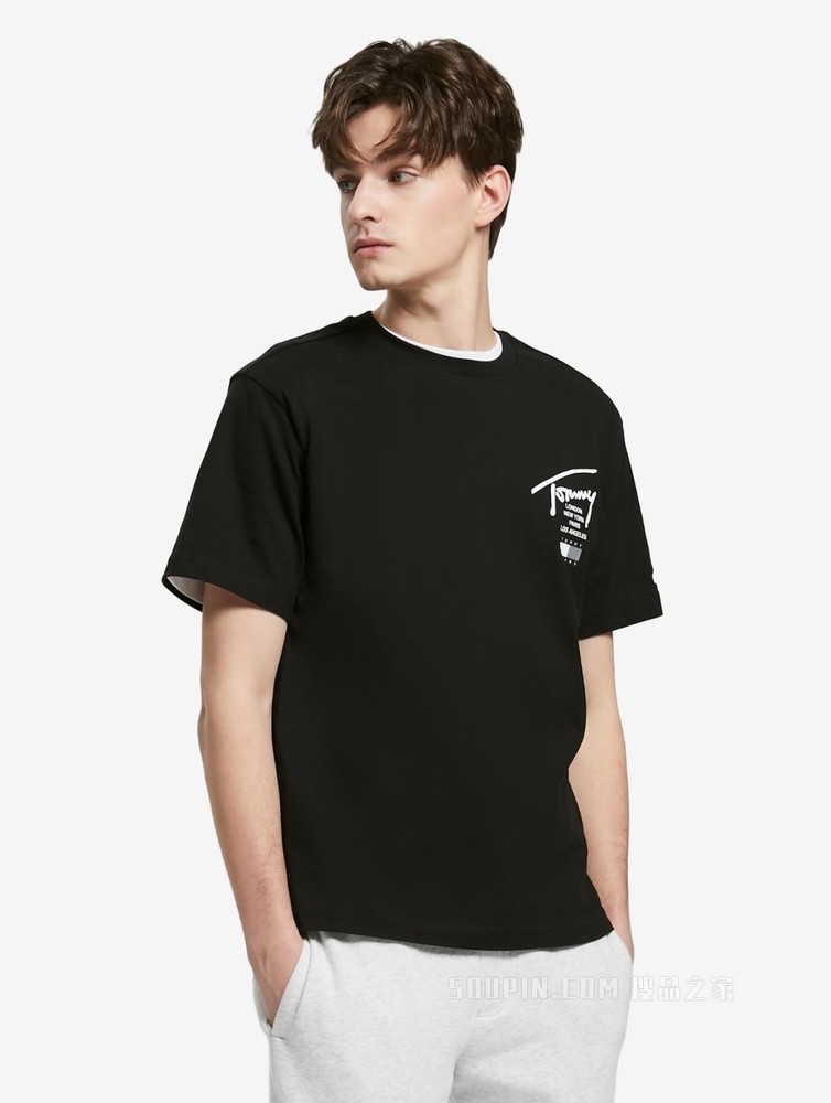 Tommy 22新款春夏男女同款时尚纯棉签名体印花短袖T恤DM0DM13392