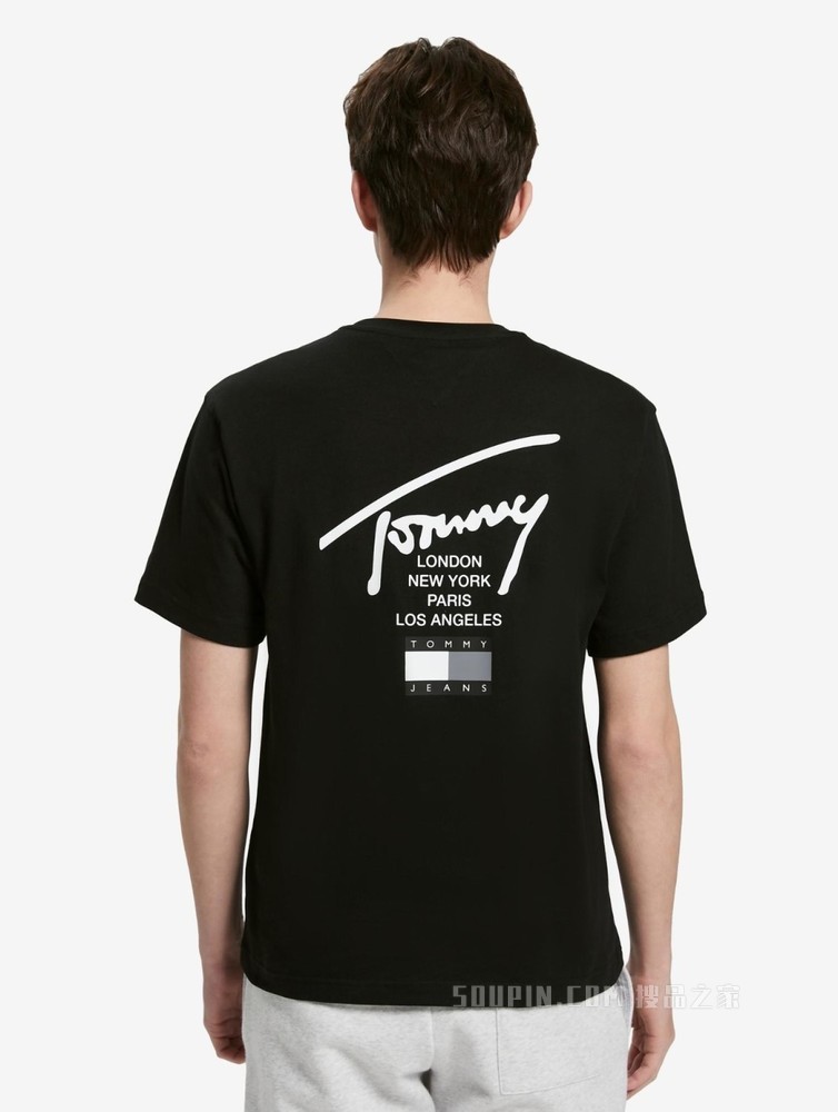 Tommy 22新款春夏男女同款时尚纯棉签名体印花短袖T恤DM0DM13392