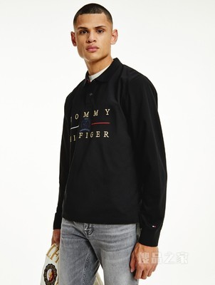 Tommy 22新款春季男装时尚潮流珠地棉金色刺绣长袖POLO衫22507
