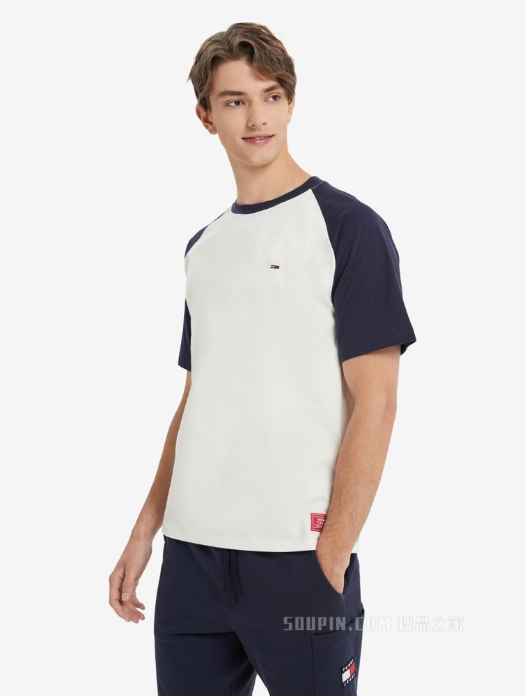 Tommy 22新款春夏男装经典休闲纯棉拼色小绣标短袖T恤DM0DM13399