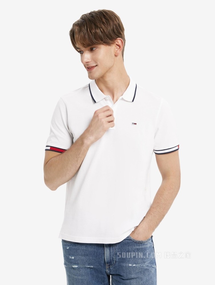 Tommy 22新款春夏男装休闲透气珠地棉镶边翻领短袖POLO衫13405