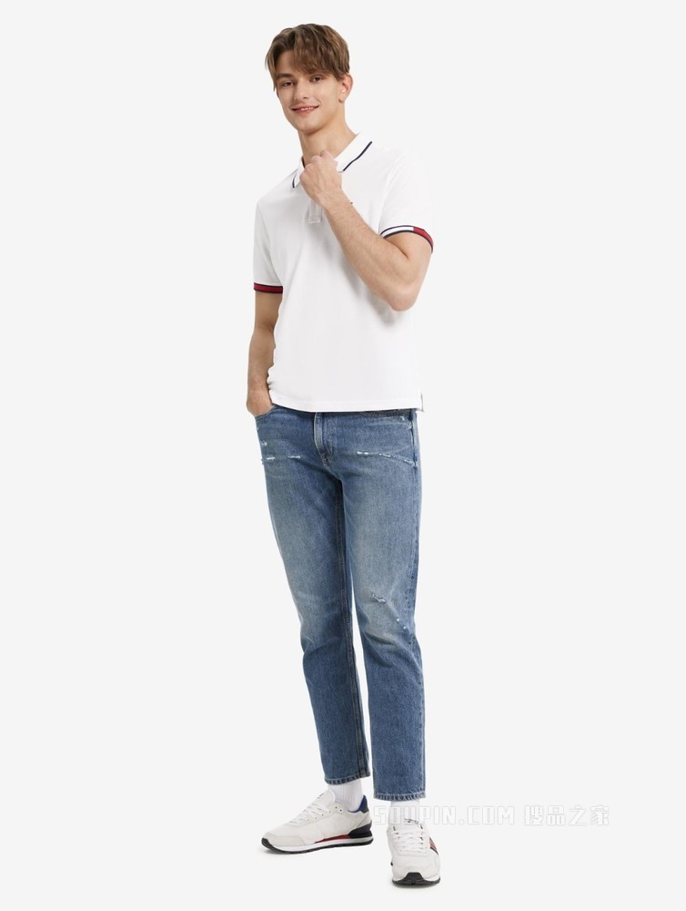 Tommy 22新款春夏男装休闲透气珠地棉镶边翻领短袖POLO衫13405