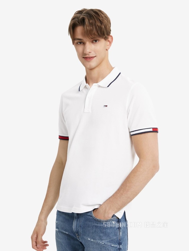 Tommy 22新款春夏男装休闲透气珠地棉镶边翻领短袖POLO衫13405