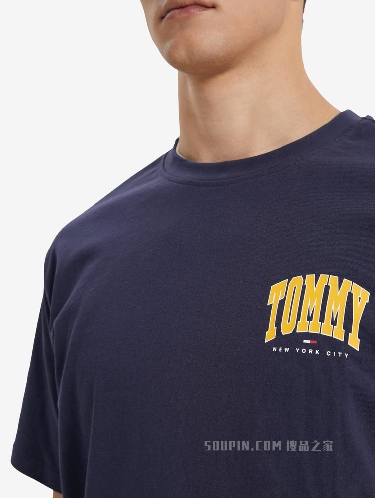 Tommy 22新款春夏男装休闲学院风纯棉拱形字母印花短袖T恤13397